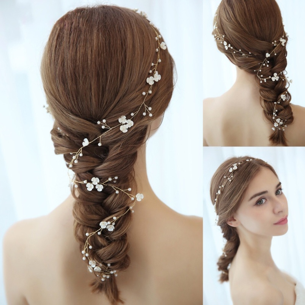 Delicate White Flower and Pearl Vine Headdress - Picture 1 of 15